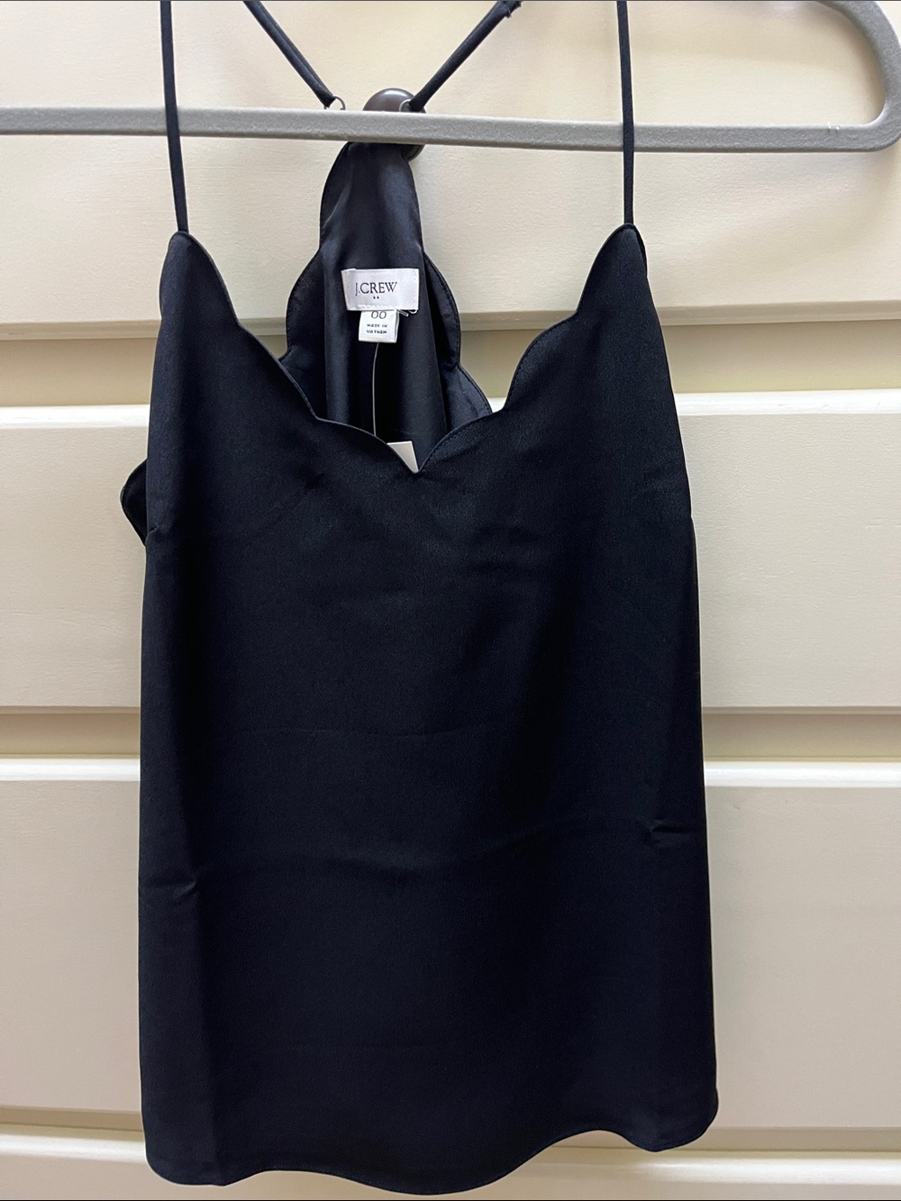 J. Crew Black Scalloped V-Neck Silk-Blend Cami